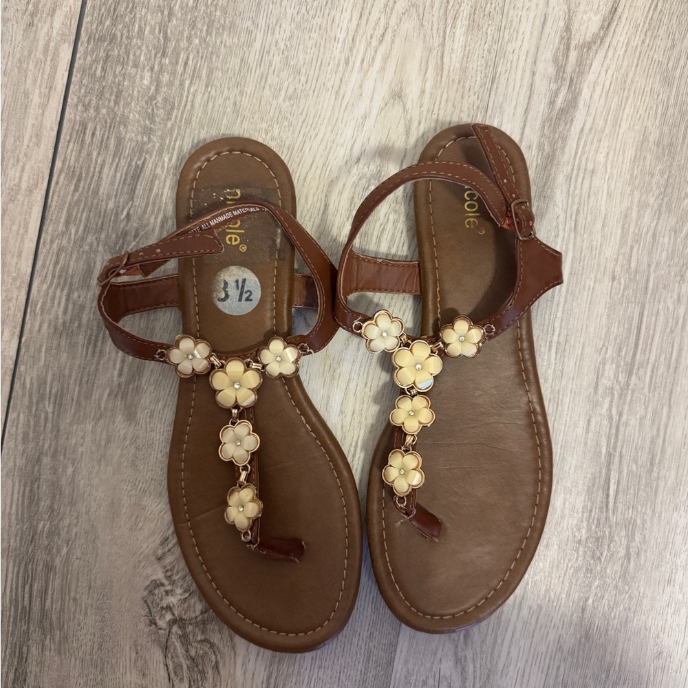 Nicole Brown Floral Sandals